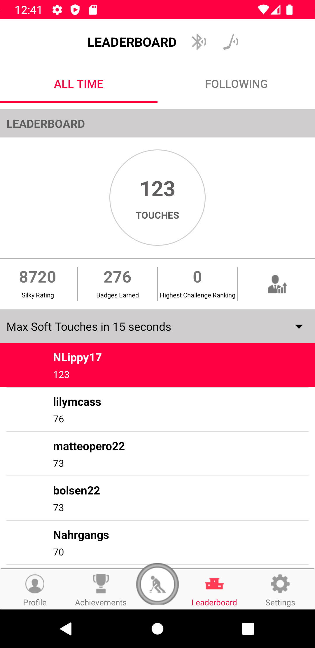 Leaderboard page showing player rankings